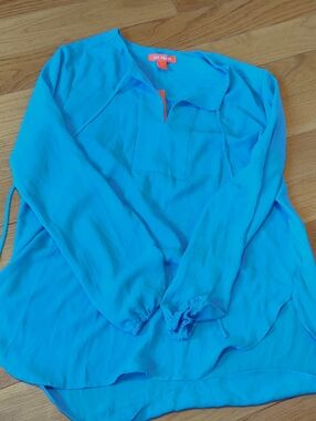 Joe Fresh Blue Long Sleeve V-Neck Blouse